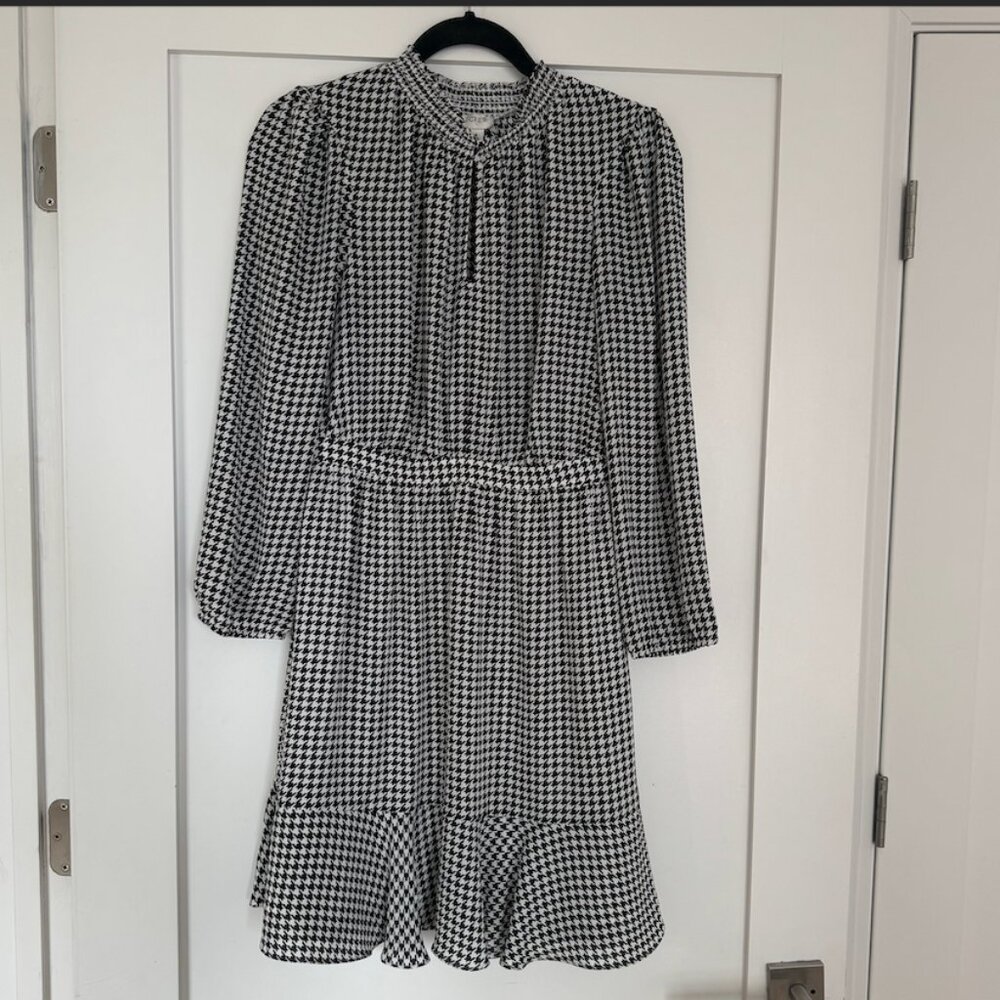 J Crew Houndstooth Chiffon Long Sleeve Dress